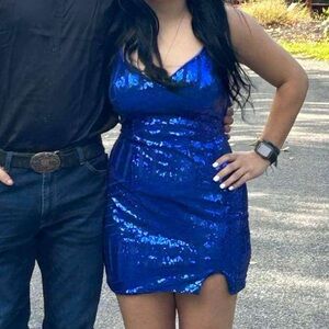 Large, Blue, Mini dress